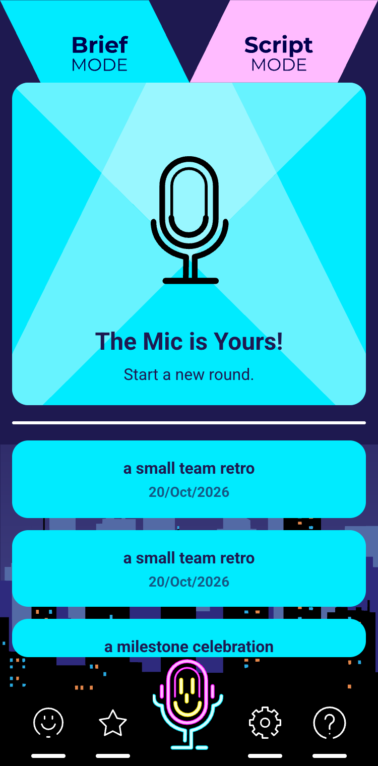 Addalaf Brief Mode home screen with a start card and a list of earlier rounds